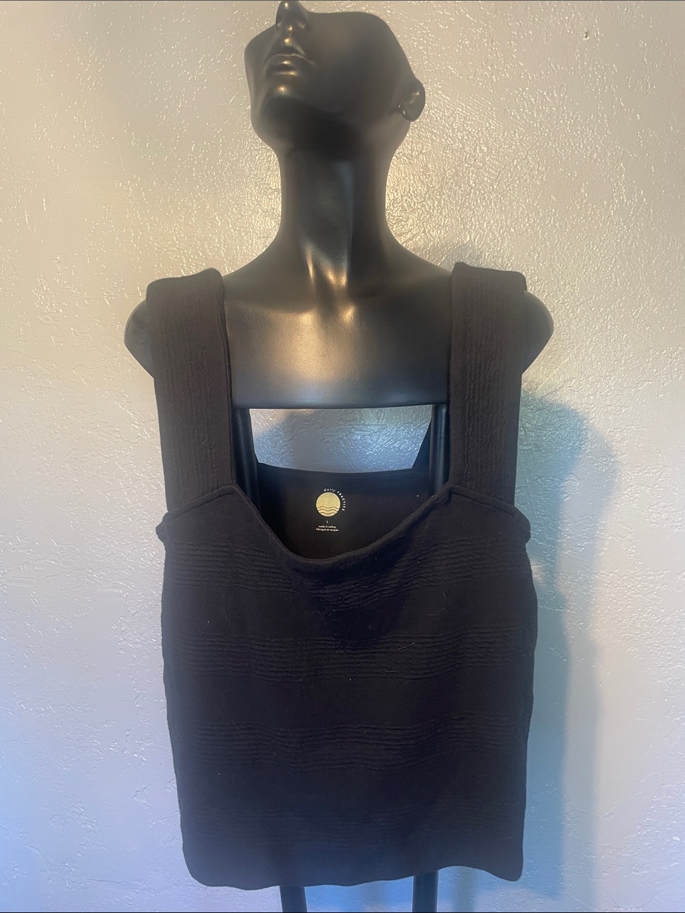 Square-Neck Black Textured Tank Top - Women